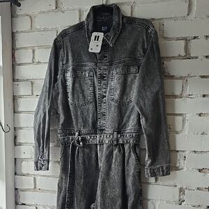 GAP Black Washed Denim Jacket with Belted Waist